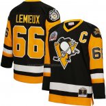 Maglia Hockey Pittsburgh Penguins Mario Lemieux Mitchell & Ness Big & Tall 1991 Captain Patch Blue Line Nero