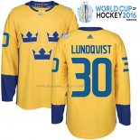 Maglia Hockey Suecia Henrik Lundqvist Premier 2016 World Cup Giallo