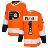 Maglia Hockey Philadelphia Flyers Bernie Parent Autentico USA Flag Home Arancione