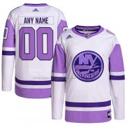 Maglia Hockey New York Islanders Personalizzate Fights Cancer Autentico Bianco Viola