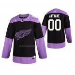 Maglia Hockey Detroit Red Wings Personalizzate Fights Cancer Nero