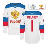 Maglia Hockey Rusia Semyon Varlamov Premier 2016 World Cup Bianco