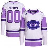 Maglia Hockey Montreal Canadiens Personalizzate Fights Cancer Autentico Bianco Viola