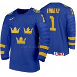 Maglia Hockey Suecia Jhonas Enroth Away 2020 Iihf World Junior Championships Blu